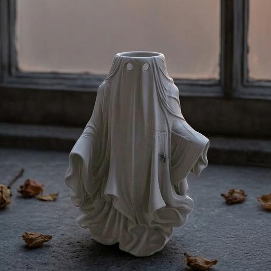 Halloween Ghost Planter, Spooky White Ghost Flower Pot, Small Decorative Plant Container for Garden, Yard, Porch, Tabletop, Indoor Outdoor Decor