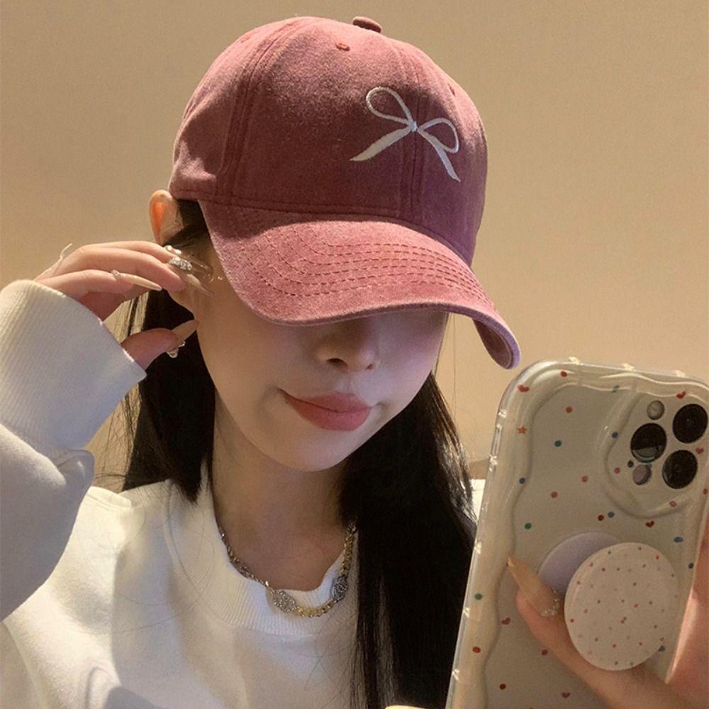 Baseball Hat Embroidery Bow Baseball Cap Embroidery Peaked Cap Fashion Bowknot Baseball Hat  Sports