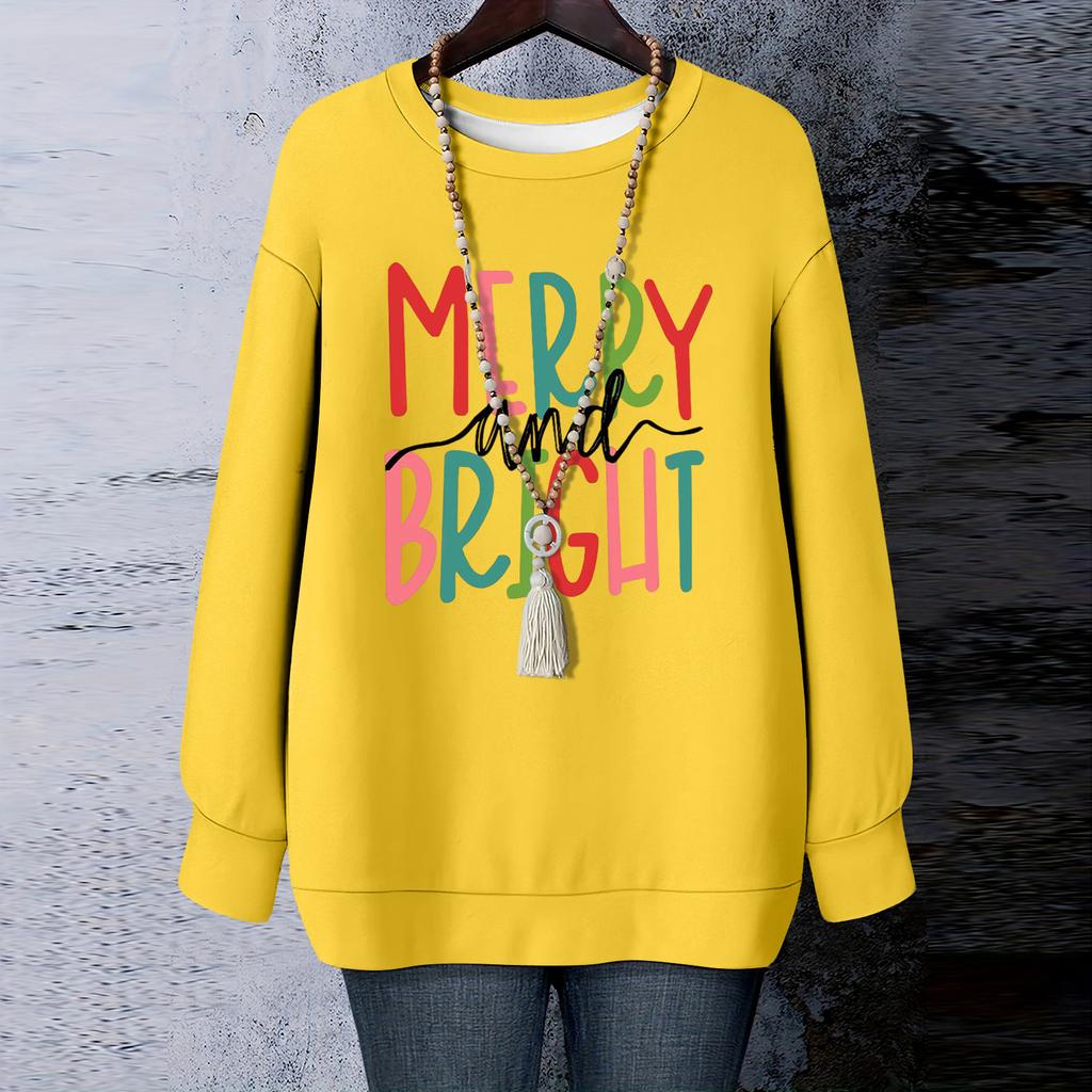 Ladies' Christmas Printed Round Neck Long Sleeved T-shirt Sweatshirt Top