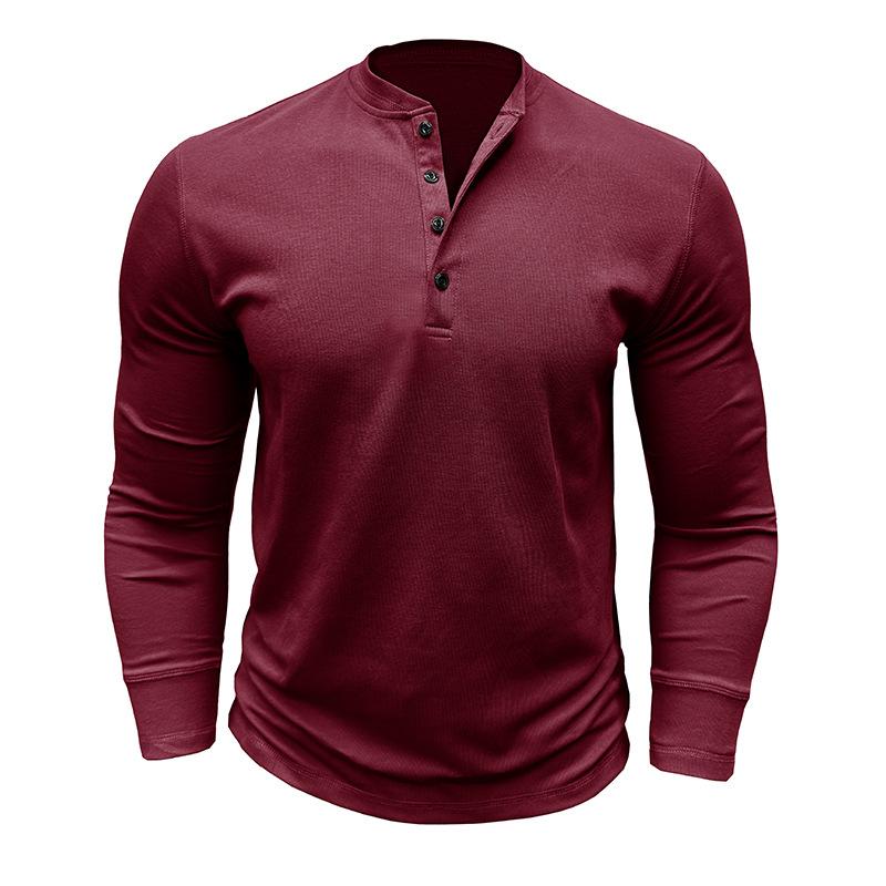 Men's Waffle Knit Long Sleeve Henley Shirt 4 Button Placket Crew Neck Thermal Casual Top