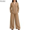 ZANZEA Blusa de Manga Larga y Pantalones Casual Conjuntos de Dos Piezas