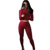Casual Workout Two Piece Outfits for Women Long Sleeve Crop Top High Waisted Legging Pants Set Slim Fit Jogger Track Suits