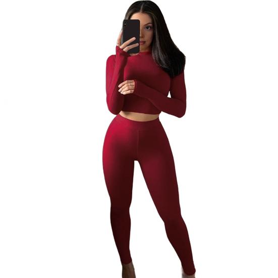 Casual Workout Two Piece Outfits for Women Long Sleeve Crop Top High Waisted Legging Pants Set Slim Fit Jogger Track Suits
