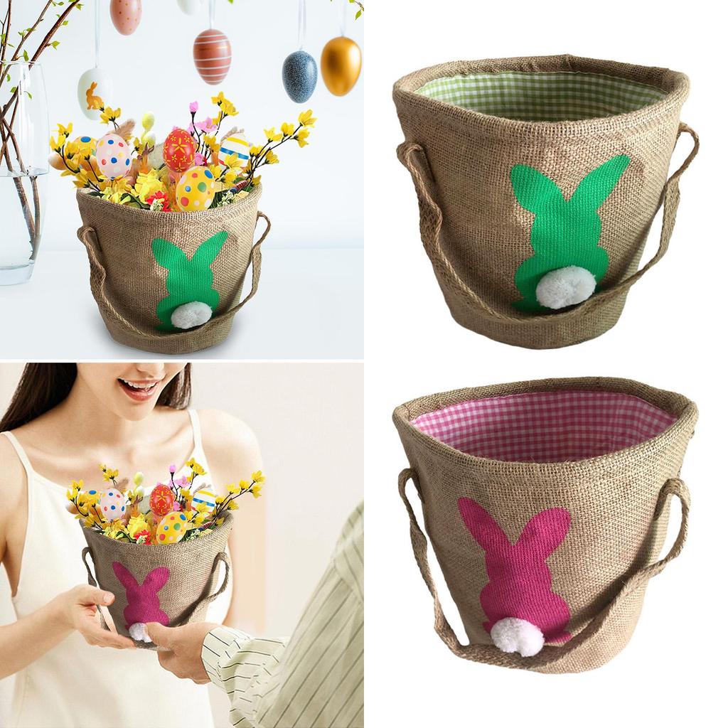 Easter Basket Children's Treats Bag Reusable Jute Tote with Handle Suitable for Egg Hunts