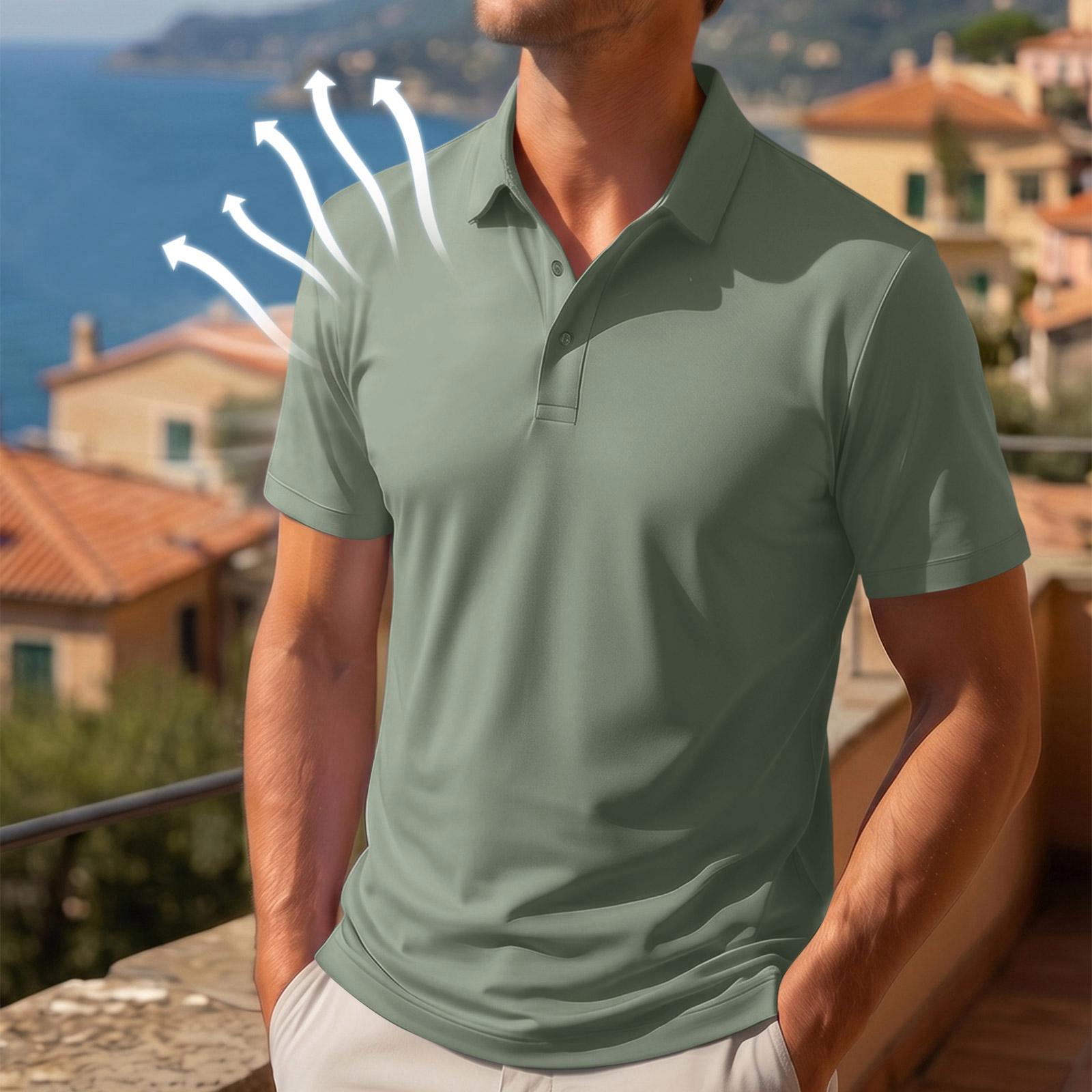 

Men s Breathable Quick Dry Sun Protection Wrinkle Resistant Ice Silk Polo Shirt with Button Front Short Sleeve Collar L