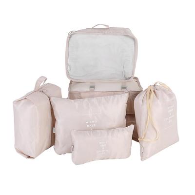 7 Stück Tragbare Kleideraufbewahrungstasche Unterwäsche Verpackung Reisegepäck Organizer Beige