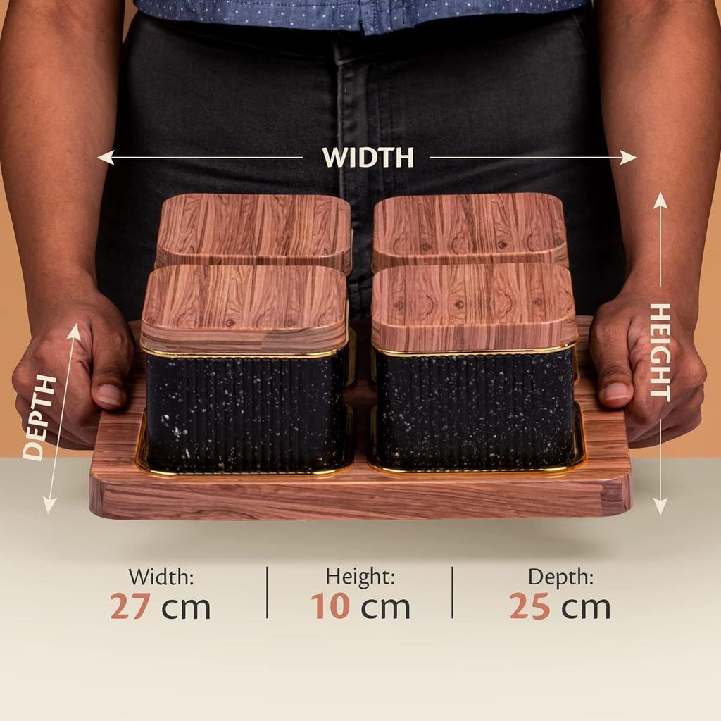 Deckel & Serviertablett, Trockenfrüchte-Box-Set mit Serviertablett zum Servieren von Süßigkeiten, Chips, Keksen und anderen Snacks (4 Stück, Weiß, Polypropylen) (Schwarz 2)