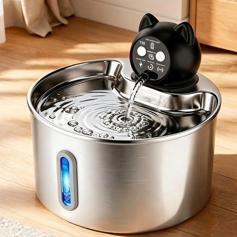 Indoor Pet Waterer with 304 Metal Tray, Front Level Window and Lifted Outlet for Daily Household Drinking Use Home
