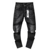 BeatStreet New Jeans גברים טרנד אופנה שטיפה רטרו הדפסת גרפיטי תיקון מותן נמוך מתיחה סקיני כפתור קפלים קרועים מכנסי ג'ינס