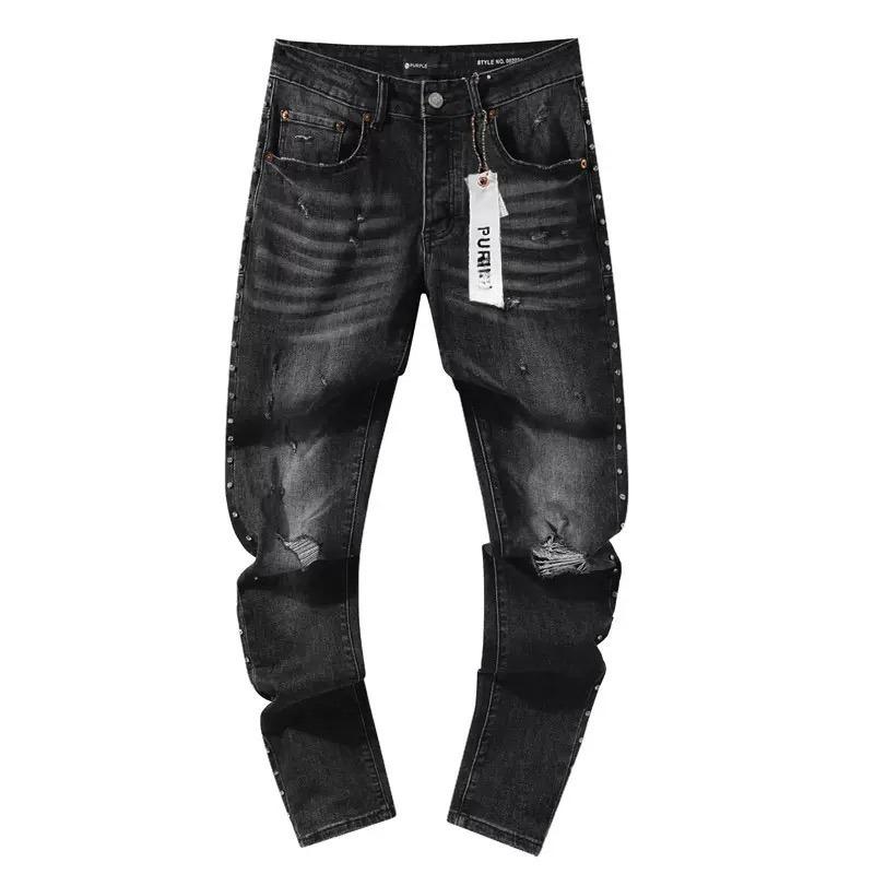 BeatStreet New Jeans גברים טרנד אופנה שטיפה רטרו הדפסת גרפיטי תיקון מותן נמוך מתיחה סקיני כפתור קפלים קרועים מכנסי ג'ינס