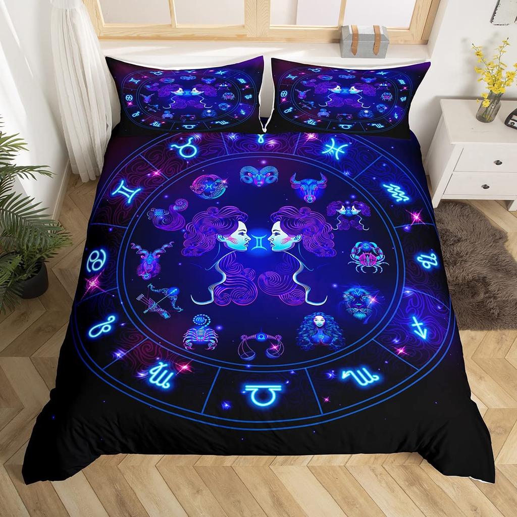 Sun and Moon Duvet Cover Twelve Constellations Duvet Cover Universe Theme Bedding Set for Kids Boys Girls Teens Gifts Room Decor