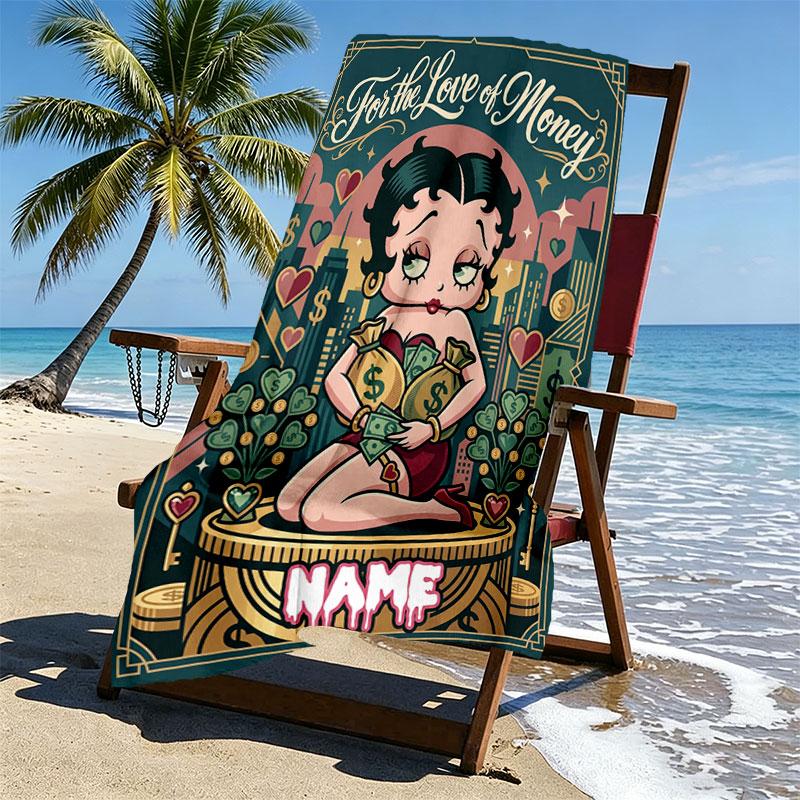 Custom Name Personalized Betty Boop Print Beach Towel, for Trip Camping Beach Party Home Decor, Birthday Gift for Family & Friends