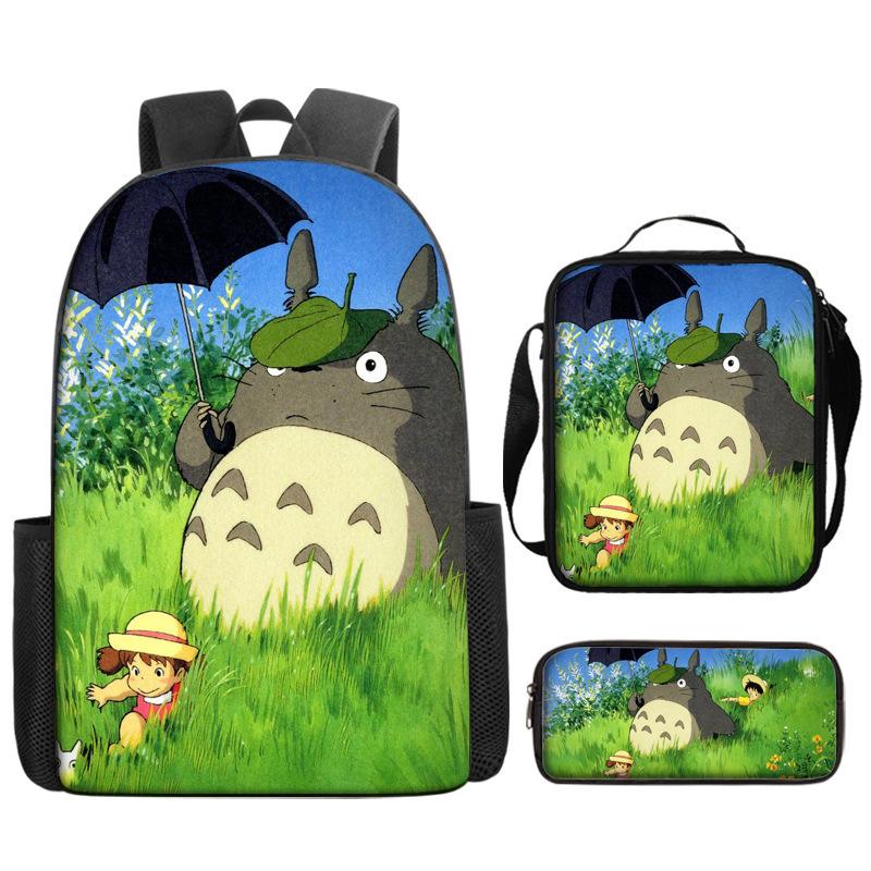 Hayao Miyazaki Chinchilla Schoolbag Cartoon Animation Backpack Children'S Backpack Satchel Pencil Case Digital Printing Computer Bag