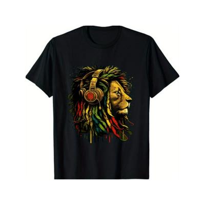 Europäische Größen Jamaikanischer Stolz T-Shirt Mit dem Löwen von Juda Und Rasta Reggae Musik Kopfhörern