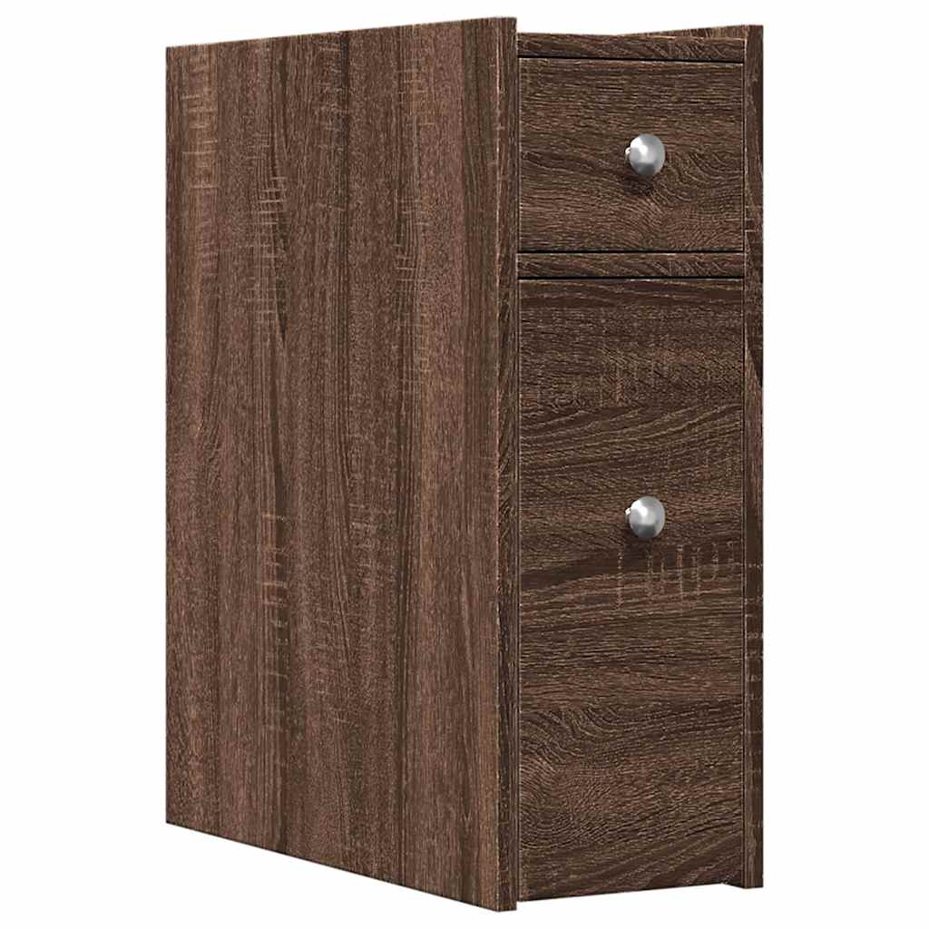 Narrow Bathroom Cabinet with Casters Oak Effect Wood Composite