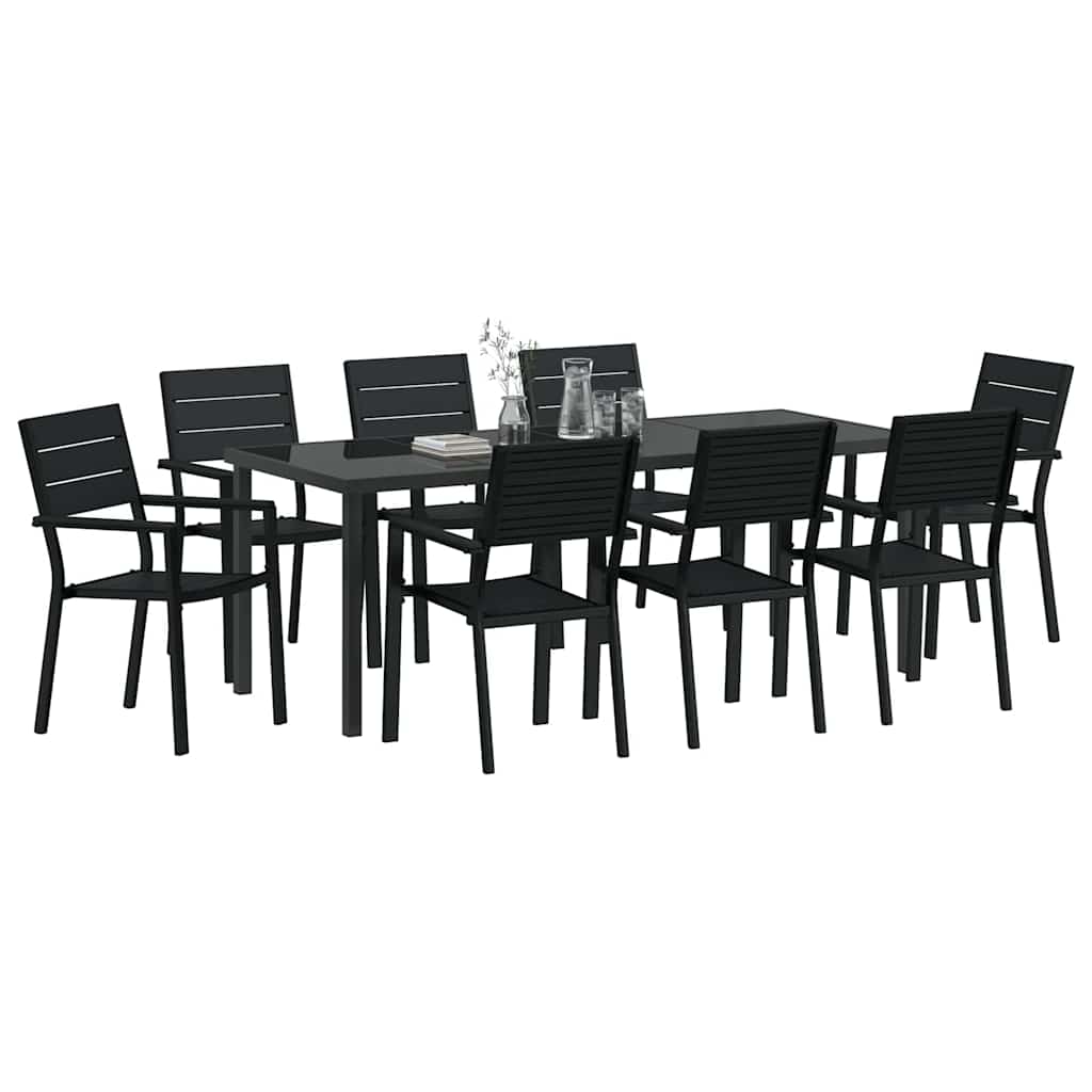 Garden Dining Set 9 Pcs Black Powder Coated Steel