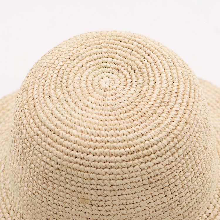 Summer New Lafite Straw Hat, Crochet Big Eaves Hat, Outdoor Travel Beach Sun Protection Lafite Grass Basin Hat Bucket Hat