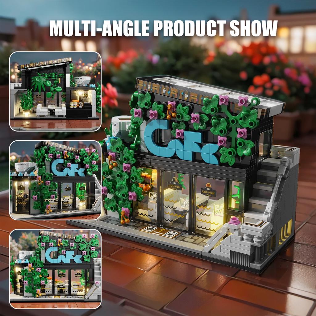 572PCS Building Blocks Toy For Kids City Street View Coffee Flower House Model Big Size Particles Bricks 3D Puzzle Educational T