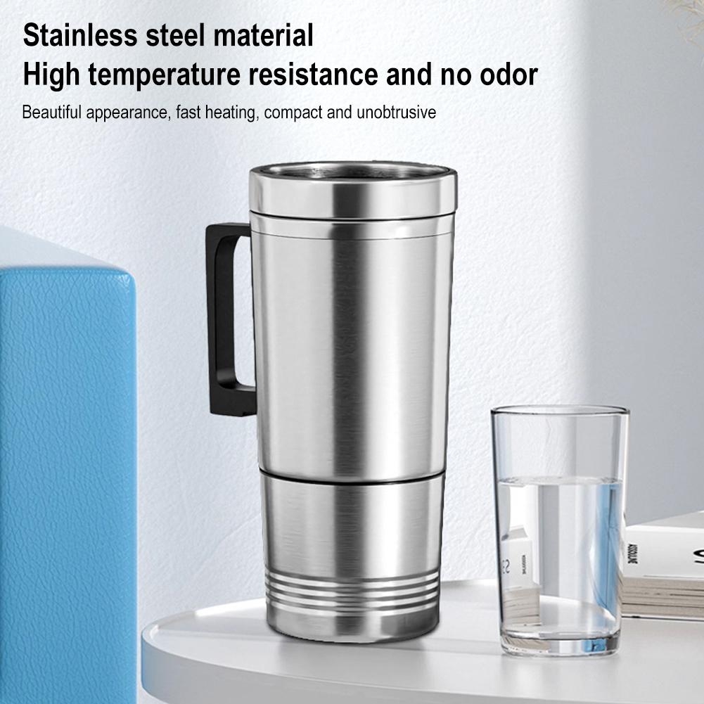 Car Heated Water Mug Stainless Steel Water Coffee Milk Thermal Mug Anti-Slip Base Leak-Proof Lid Water Heater Bottle For Travel
