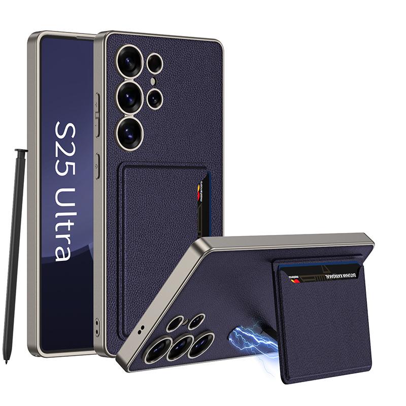 Samsung S25 Ultra High-End Business Leather Case with Card Holder & Stand
