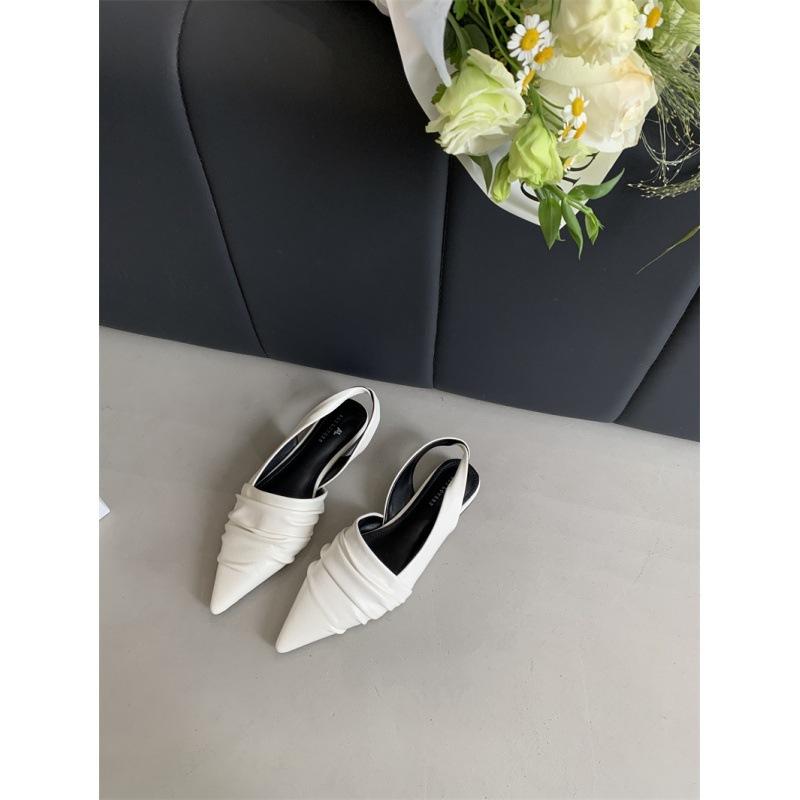 2025 Spring and Autumn New French Pointed Head Low Heel Empty Half Slippers Women's Flat Bottom Soft Leather Gentle Wind Bag Head Single