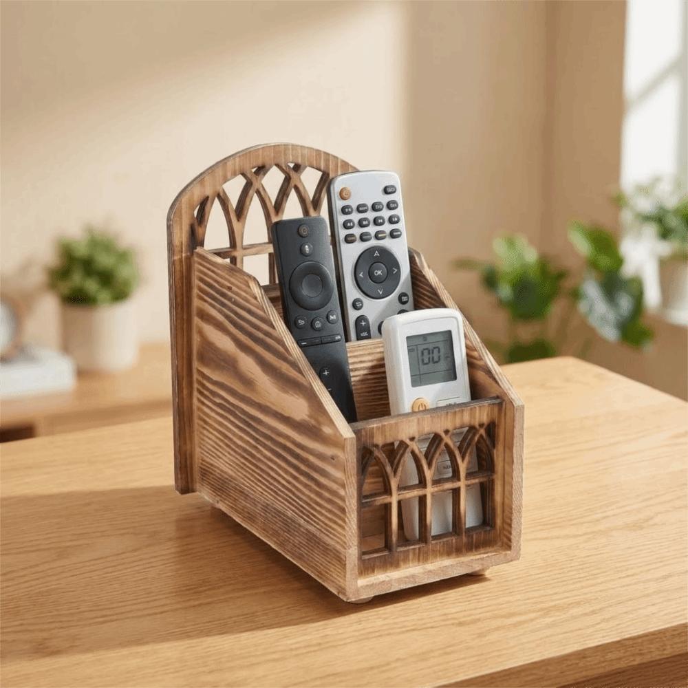 Vintage Style Remote Control Holder Wooden Desktop Storage Box Desktop Organizer Office