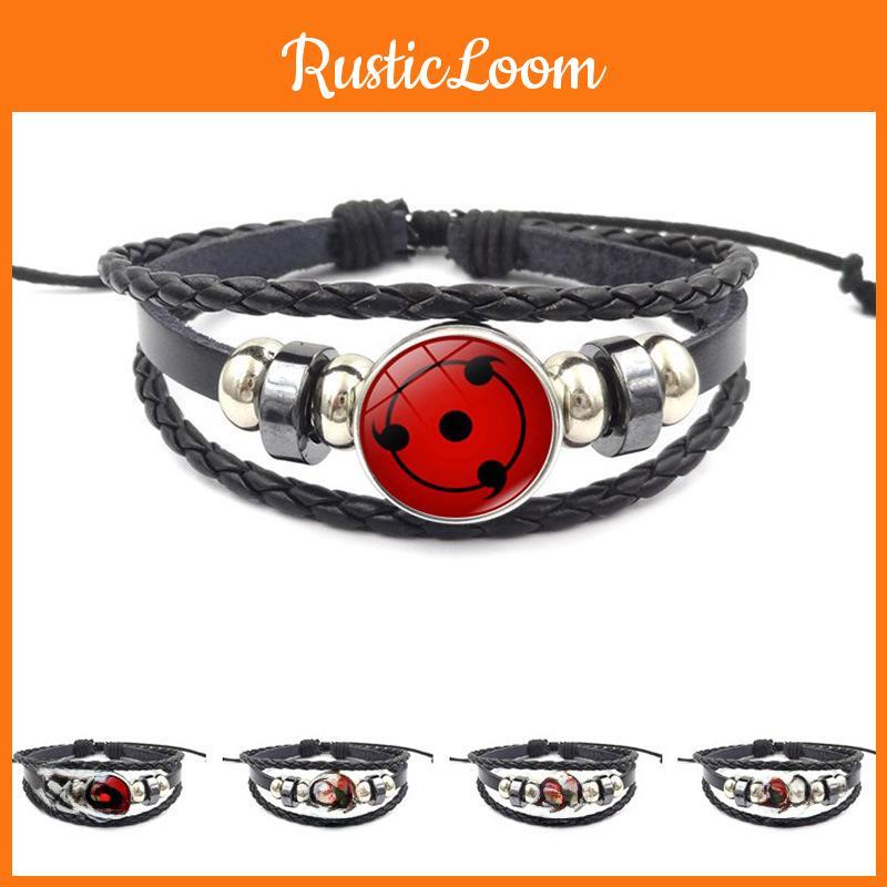 Exquisite Naruto Sharingan Leather Bracelet Alloy Plated Anime Punk Style Jewelry
