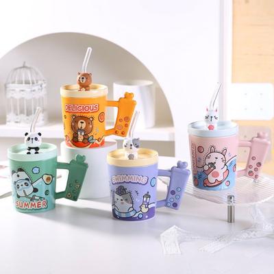 Cană cu pai Desen Animat Creativ Personalitate Nișă Cană Ceramică Aspect Înalt Cadou Suvenir Cană de Cafea