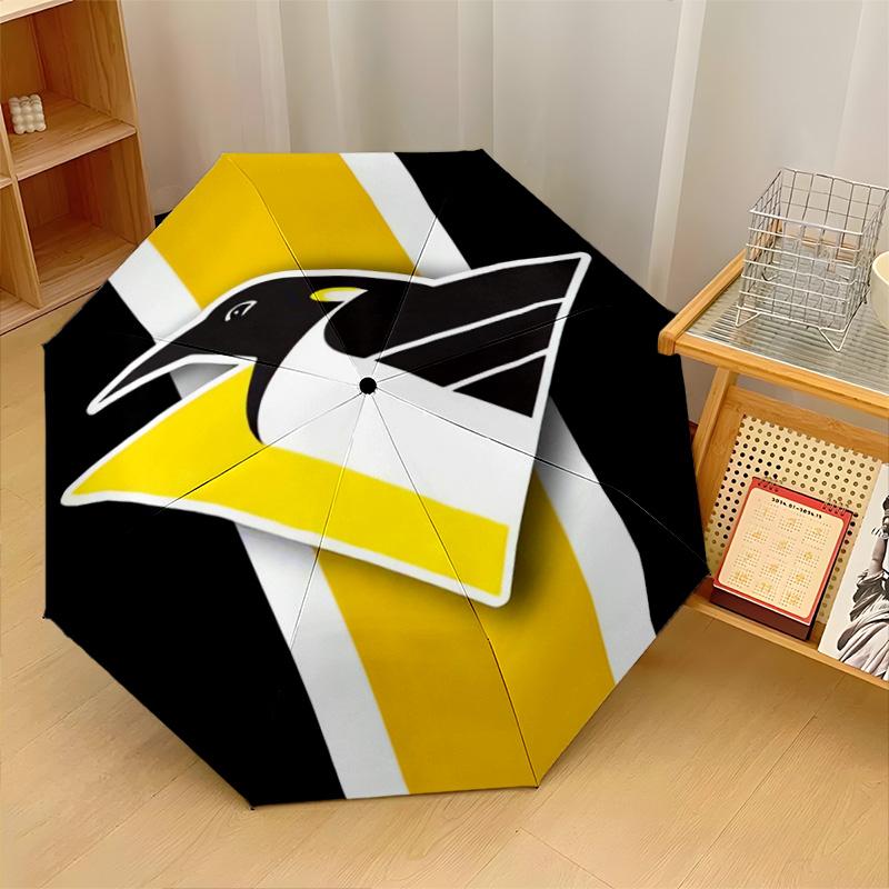 Pittsburgh Penguins Print Auto 8?Ribs Folding Umbrella Wind Resistant Lightweight Automatic Umbrella For Daily Travel