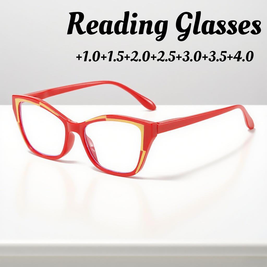 Neutral Fashion Cat-Eye Oversized Reading Spectacles Female's Light Luxury Elegant HD Blue-Ray Blocking Reading Spectacles+3.5+4.0