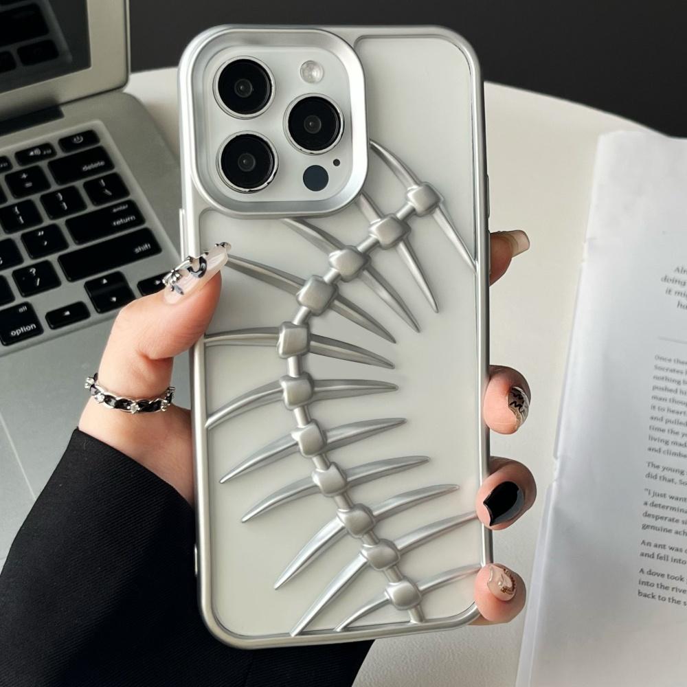Pokovený Dutý 3D Kovový Vzor Rybí Kosti Pouzdro pro Odvod Tepla Pro iPhone 16 15 14 13 12 11 Pro Max Prodyšný Chladící Nárazuvzdorný Kryt