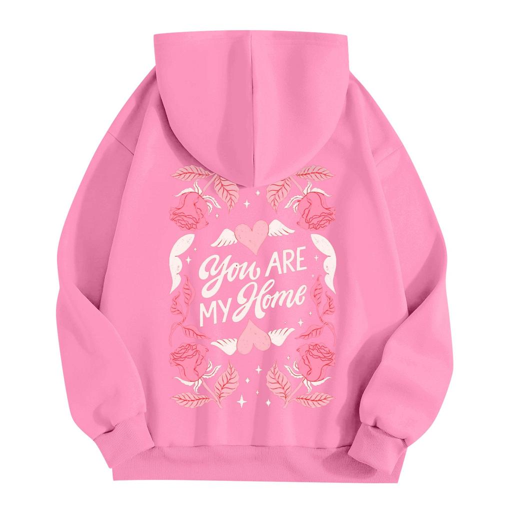 Women's Round Neck Long Sleeve Floral Print Top Hooded Sweatshirt
