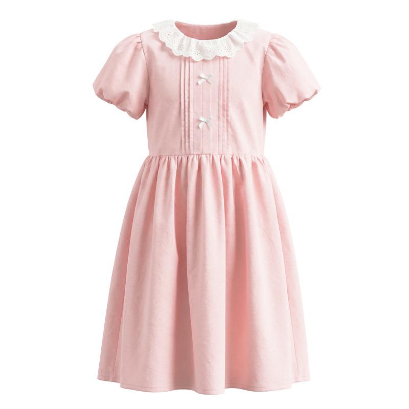 Girls Fashionable Pure Cotton Pink Dress for Summer, Children s Sweet Princess Lace Plaid Dress 120cm розовый