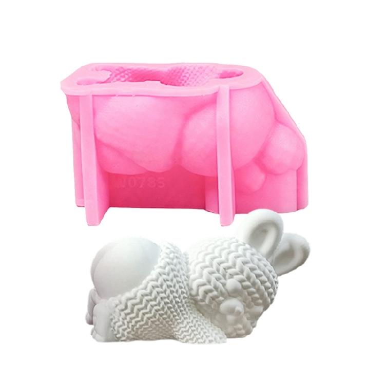 Knitted Rabbit Silicone Candle Molds Easy Demolding Temperature Resistant Silicone Mould for Epoxy Resin Candle Soap