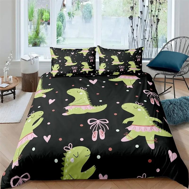 3D Small Dinosaur Cartoon Cute Simple Bedding Set Couple King Single Size for Kids Children Polyester Quilt Cover Pillow Case