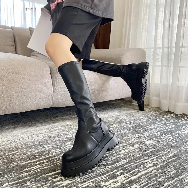 Fashion Women's Boots 2026 Winter Platform Heels Long Boots Round Toe Zipper Thick Sole Women Shoes Ladies Women Knee High Boots