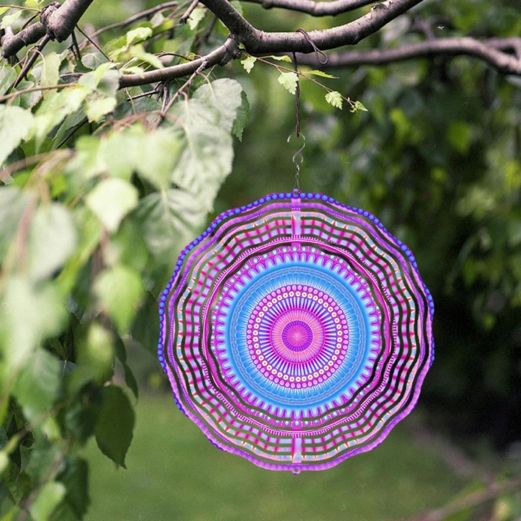 10 Inch Purple Blue Hanging Wind Spinner 360 Degree Rotating Metal Art for Garden Balcony Outdoor Decor No Battery Needed Creative Gift