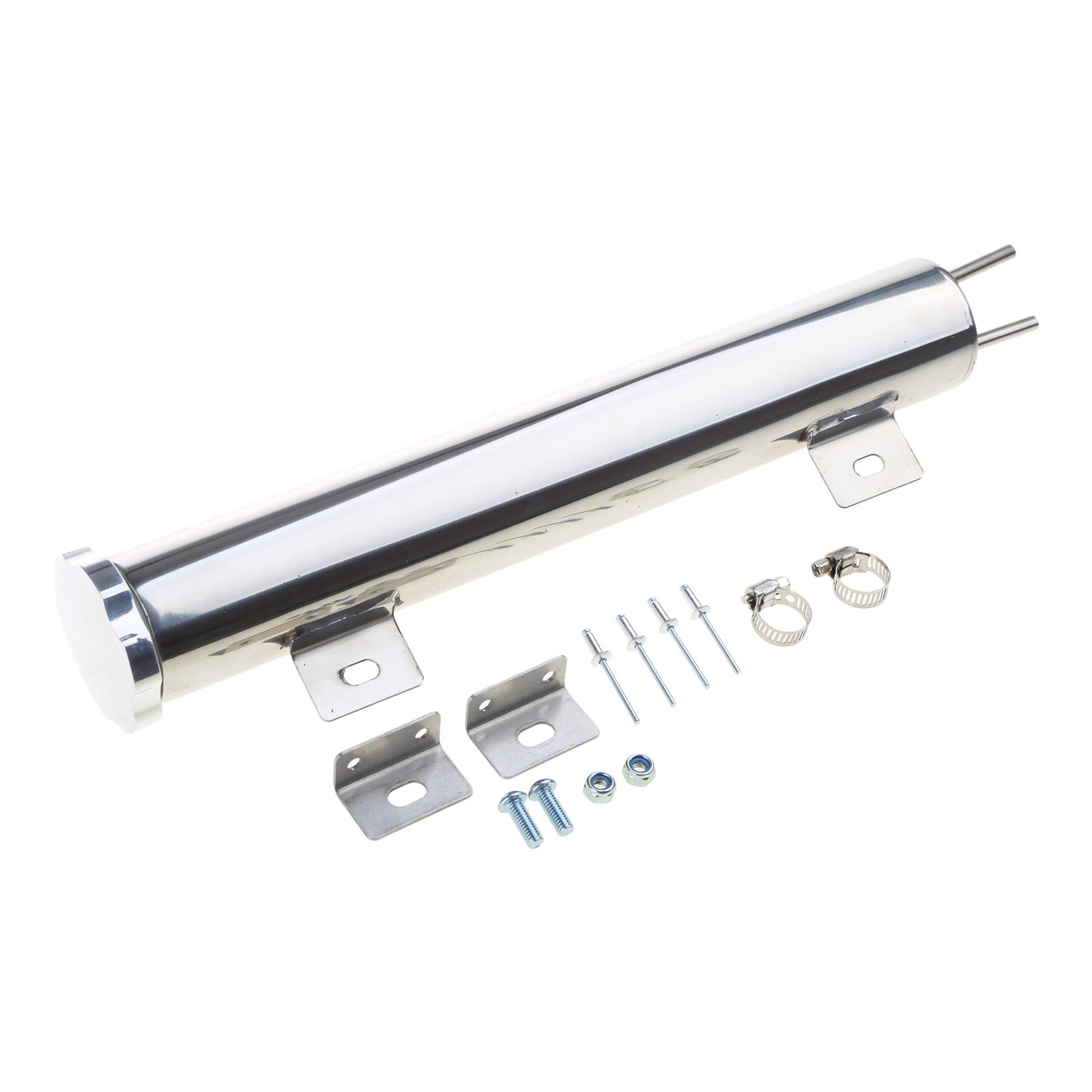 

2x13inch Radiator Coolant Overflow Puke Tank Can Polished Stainless Radiator Reservoir Tank Universal Radiator Catch Can