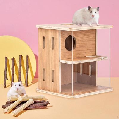 Casa Escondite de Madera para Hámster Juguete de 2 Pisos para Chinchilla Ratones Hámsteres Sirios