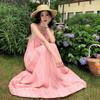 Lazy vacation beach dress pink sleeveless neck dress summer 2026 new super fairy seaside photo skirt