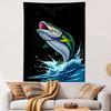 Jumping Fish Splashing Water Design Patterned Tapestry Decorative Wall Hanging, Home Bedroom Living Room Decor