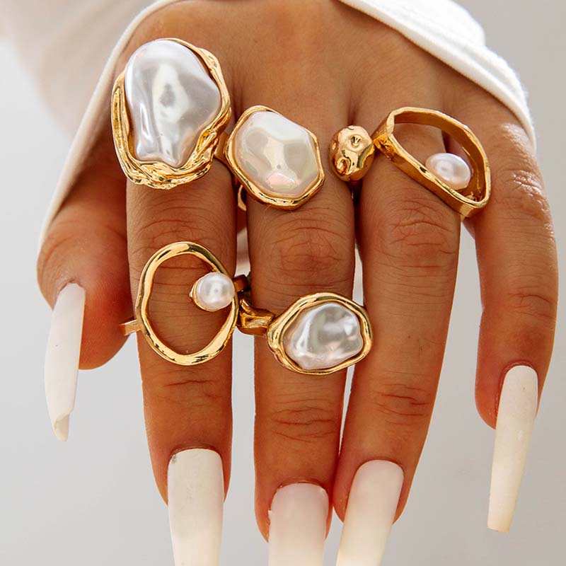 8Pcs/Set Vintage Metal Flower Shell Sun Rings Set for Women Punk Gold Color Irregular Adjustable Knuckle Ring Jewelry Gift