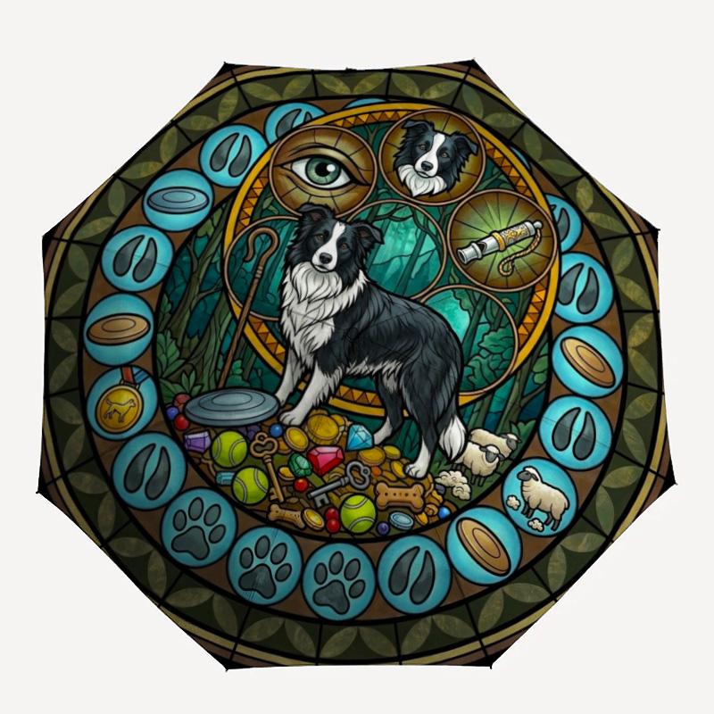 Dogs Glass Journey pattern umbrella, portable and foldable design, 8 ribs, a casual accessory for Halloween, Christmas, and birthday gifts.