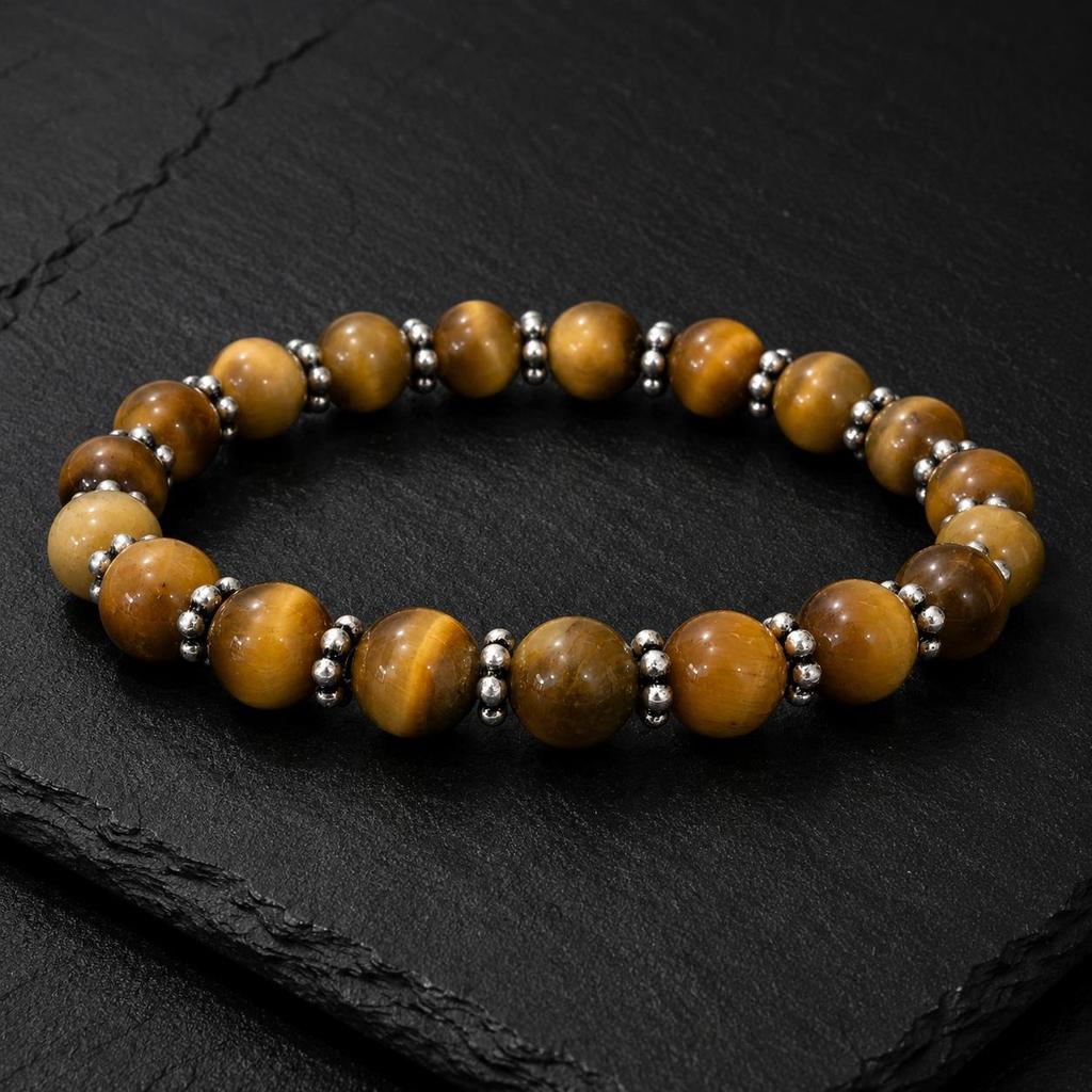 8mm Natural Yellow Star Tiger Eye Gemstone Beads Jewelry Handmade Charm Bracelet 7.5" For Thanksgiving Gift CSB-25