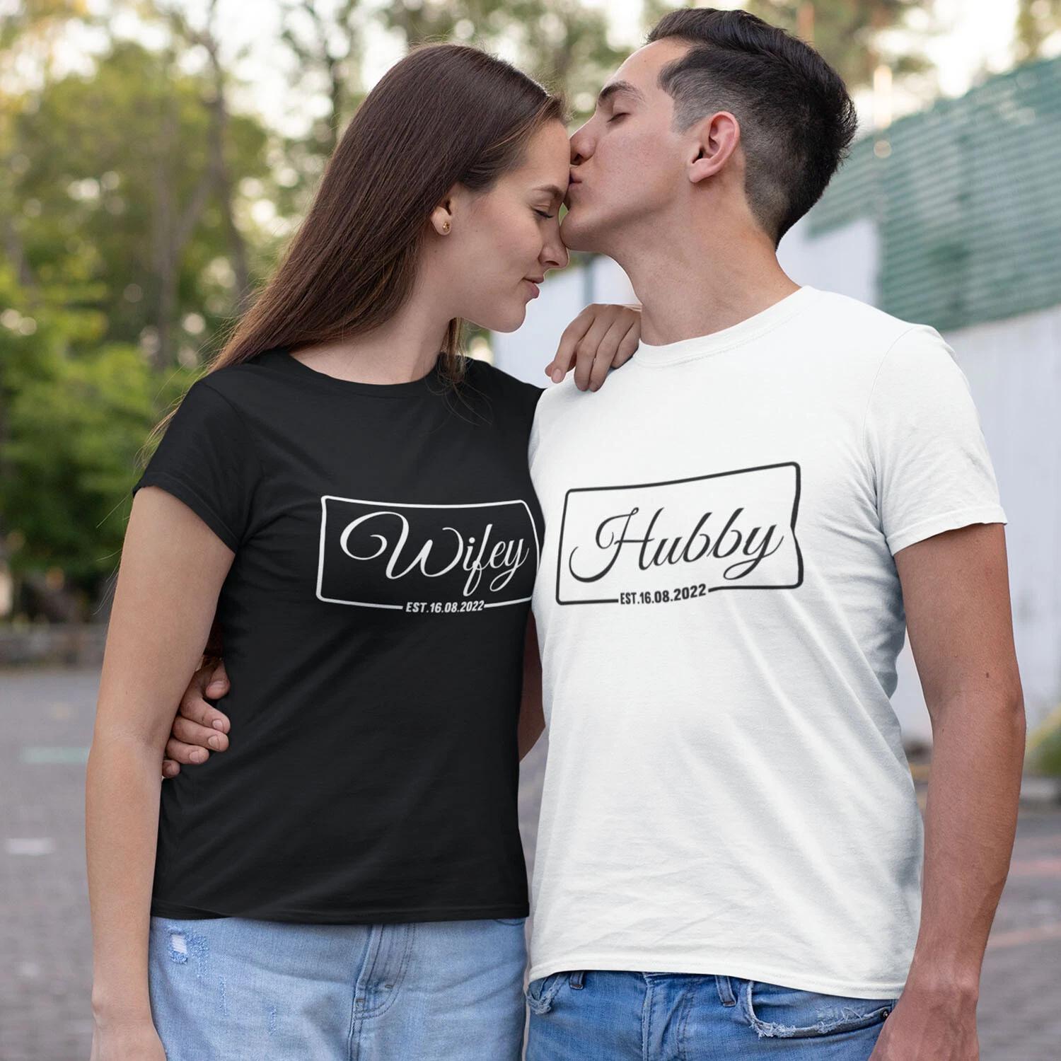 Personalised T Shirt Wifey Hubby Wife Husband Bride Groom Mr and Mrs Gift TShirt S