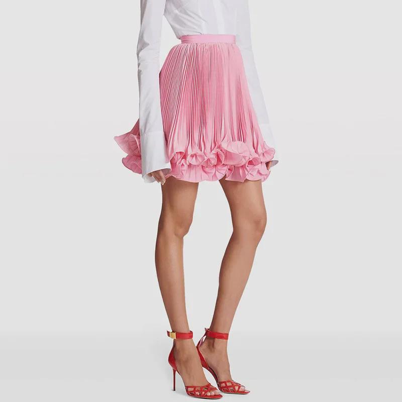 2025 European & American Double Layer Hem Pleated Mini Skirt