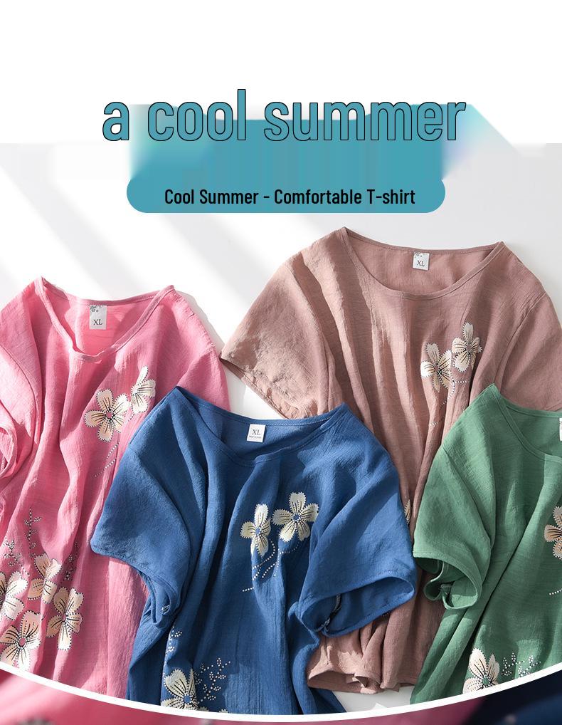 Omas Sommer Baumwollleinen Zweiteiler Kurzarm Outfit für ältere Frauen