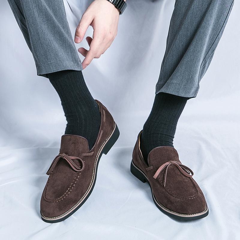 Britain Gentleman Men Pointed Bowtie Suede Leather Casual Shoes Male Formal Wedding Dress Footwear Zapatos Hombre