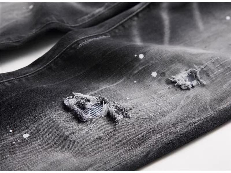 European Spring Trend: Men's Black & Gray Splatter Paint Ripped Skinny Jeans