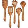 Wooden Utensils for Cooking, 5 Pcs Natural Teak Wooden Kitchen Utensil Set Wooden Spoons for Cooking Wooden Cooking